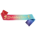 Fascia di compleanno in raso sfumato arcobaleno con scritte dorate e motivi a sirena - Sirena Sfumata (JD167)