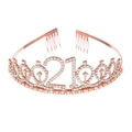 Couronne 21ème anniversaire en or rose avec strass blancs et peignes de maintien - 21 Ans Vieux Or Rose