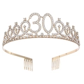 Diadème doré pour 30ème anniversaire avec strass brillants et peignes à cheveux intégrés - 30 Ans Or