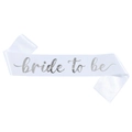Elegant white satin Bride to Be sash with silver foil lettering and wavy edges for party - White Dial Silver Word