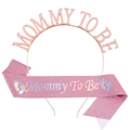Diadema Mommy To Be oro rosa y banda de purpurina rosa para decoración de baby shower - Diadema Y Banda Rosa Iridiscente