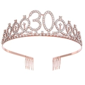 Tiara élégante en or rose pour 30ème anniversaire avec strass et peignes latéraux intégrés - 30 Ans Vieux Or Rose