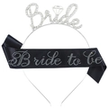 Silver Bride headband and black rhinestone Bride To Be sash bridal party accessory set - Silver Headband And Black Satin Sash