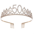 Couronne dorée du 50e anniversaire avec strass étincelants et peignes de maintien - 50 Ans Or