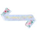 Weiße Satin-Schärpe Mommy To Be mit rosa Blumenmustern und Goldfolien-Fußabdrücken - Mommy Rosenmuster (JD146)