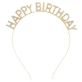 Diadema dorada brillante Happy Birthday con diamantes de imitación para fiesta mujer - Aleación Dorada