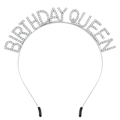 Cerchietto Birthday Queen argento con strass e cappucci protettivi in gomma nera morbida - Cerchietto Birthday Queen Argento