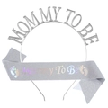 Set plateado Mummy To Be con diadema brillante y banda de satén para baby shower - Diadema Y Banda Plateada Iridiscente