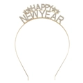 Cerchietto dorato Happy New Year con strass e stelle per decorazione capelli di Capodanno - Stile Happy New Year / Oro / Zirconia Bianca