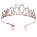 Couronne 60e anniversaire en or rose avec strass blancs et peignes de maintien - 60 Ans Or Rose