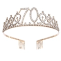 Serre-tête couronne doré pour 70e anniversaire avec strass blancs et peignes en métal - 70 Ans Or