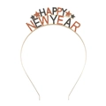 Cerchietto HAPPY NEW YEAR in metallo con strass neri e arancioni e stelle - Stile Happy New Year / Oro Con Strass Nero E Oro