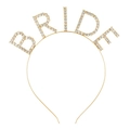 Cerchietto in metallo dorato con scritta BRIDE e brillanti strass argentati lucidi - Oro