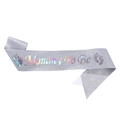 Silver glitter Mommy To Be sash with colorful gradient letters and cute baby footprint patterns - Silver Holographic Sash