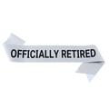 Fascia glitterata argento con scritta nera Officially Retired per festa di pensione - Silver with Black Lettering