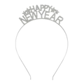 Elegante cerchietto argento Happy New Year con strass scintillanti e decorazioni a stella - Stile Happy New Year / Argento / Zirconia Bianca