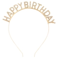 Goldenes Happy Birthday Haarband mit funkelnden Strasssteinen für Party-Accessoires - Gold Eisen