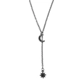 Y-Halskette in Gunmetal-Schwarz mit schwarzem Zirkon-Mond und Sternanhänger im Gothic-Stil - Gunmetal