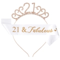 21st birthday set with rose gold rhinestone crown and 21 & Fabulous white satin sash - 21 Years Old Rose Gold Set