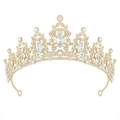 Elegante tiara dorada con diamantes de imitación y cristal de gota para fiestas - Dorado