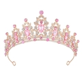 Diadème élégant en or rose avec cristaux roses et pierres en goutte pour fêtes - Or Rose
