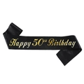 Écharpe d'anniversaire 50 ans en satin noir avec lettrage doré brillant pour fête - Happy 50th Birthday