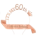 Rose gold 60th birthday set with metal tiara and satin sash for party celebration - 60th Birthday Style
