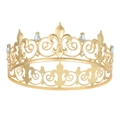 Golden fleur-de-lis crown for men with light blue teardrop gems and white rhinestones - Gold White Zirconia
