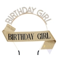 Set tiara Birthday Girl dorata e fascia glitterata con strass scintillanti eleganti - Set Oro