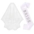 Set sposa con velo bianco e fascia in raso decorata con lettere BRIDE in strass lucidi - Fascia E Velo