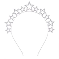 Diadema plateada brillante con once estrellas huecas y cristales blancos - 11 Estrellas Plata Blanco (FG154)