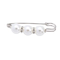 Elegante spilla di perle d'argento con tre perle bianche e distanziatori di cristallo lucido - Argento