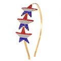 Diadema brillante de bandera USA con estrellas de diamantes rojos blancos azules en dorado - 3 Estrellas Lateral Color Bandera (FG155)