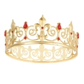 Golden vintage tiara with red crystals and intricate hollow metal floral patterns - Gold Red Zirconia