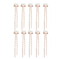 10er-Set roségoldene U-förmige Haarnadeln mit eleganten weißen Perlen und Strass - Drei-Perlen-Cluster-Stil / Roségold
