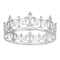 Silver vintage crown for men with fleur-de-lis pattern and crystal embellishments - Silver