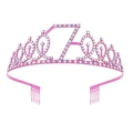 Pink birthday tiara for 7-year-old girl with shimmering AB rhinestones and metal combs - 7 Years Old