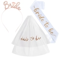 Elegante set de diadema Bride oro rosa con banda de satén y velo de novia blanco - Juego Oro Rosa