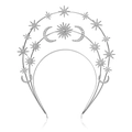 Couronne halo céleste argentée avec soleil étoiles et lunes serties de cristaux - Bandeau Lune à Trois Couches (Argent)