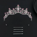 Set tiara da sposa argentata con strass rosa e forcine abbinate su sfondo nero - Argento-Zircone Rosa