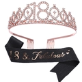 18th birthday party set with rose gold rhinestone crown and black 18 & Fabulous sash - Rose Gold Tiara and Black Sash (FG176+JD078)