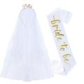 Voile de mariée blanc avec serre-tête Bride doré et écharpe en satin blanc - Or et Voile Diadème