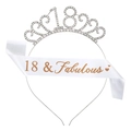 Tiara argento 18° compleanno con strass e fascia in raso bianco 18 & Fabulous - Set Argento 18 Anni