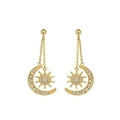Élégantes boucles d'oreilles pendantes dorées avec soleil, lune et strass - Boucles d'Oreilles Lune (Or)