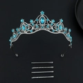 Corona da sposa argento con gemme blu celesti e diamanti su sfondo nero profondo - Placcato Argento Zirconia Blu