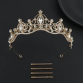 Set corona da sposa dorata con strass di cristallo e forcine per capelli abbinate - Oro Zircone Bianco
