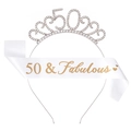 Glittering 50th birthday set with silver rhinestone tiara and 50 & Fabulous satin sash - 50 Years Old Silver Set