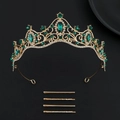 Gold bridal crown set with green crystals and small rhinestones on black background - Gold Green Zirconia
