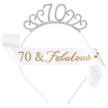 Glittering silver 70th birthday tiara and white 70 & Fabulous satin sash set - 70 Years Old Silver Set