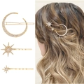 Baroque moon and star hair clips set with sparkling crystals for elegant hairstyles - Moon Star Hair Clip Three Piece Set (FJ025)